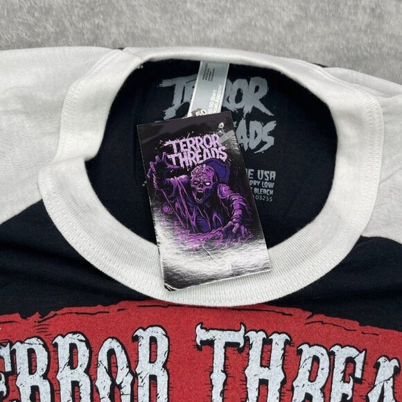 Terror Threads Shirt Mens Large Black White Raglan Halloween Horror Killer Clown - Picture 5 of 9